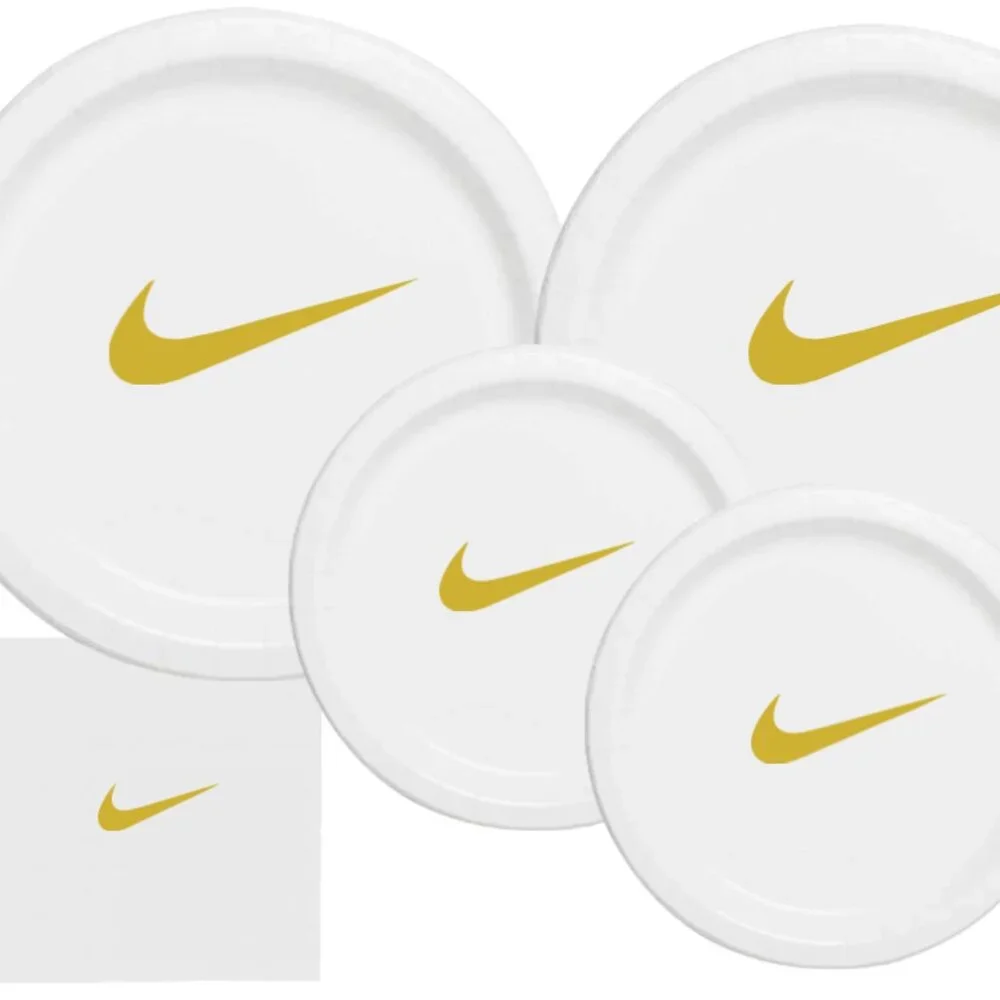 Sw00sh Party Plates | White & Gold Basketball Themed Paper Plates | 60 Pack